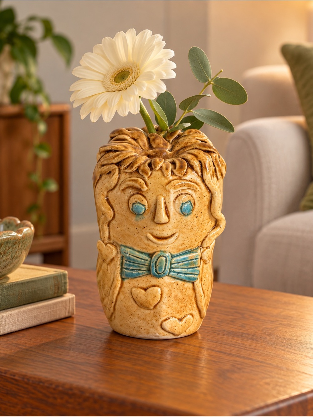 Vintage California Pottery1974 Signed Ceramic Face Figurine Vase